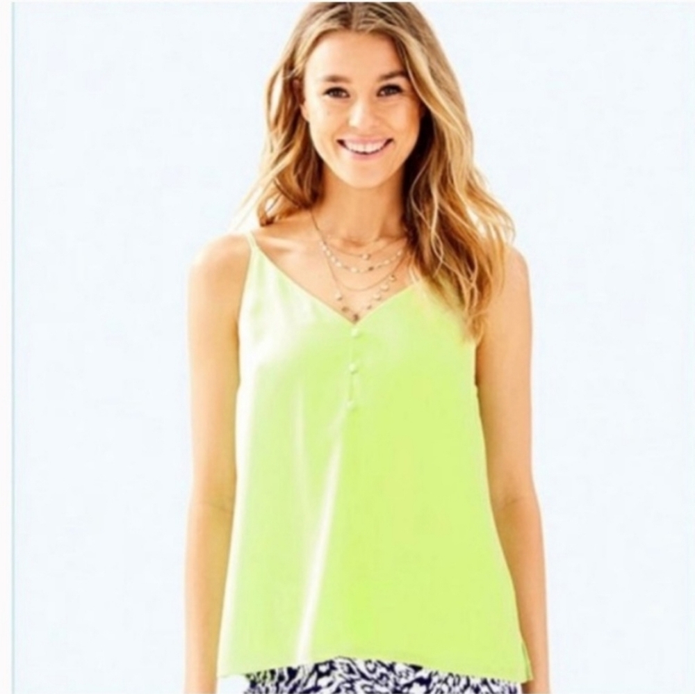 SOLD ~ Lilly Pulitzer Cami Women Small Adjustable Straps Silk Neon Green S - Picture 2 of 3